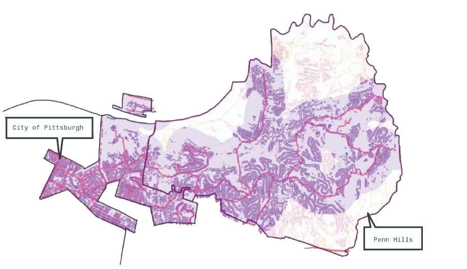 Walkshed analysis showing a 0.6 mile buffer from bus routes